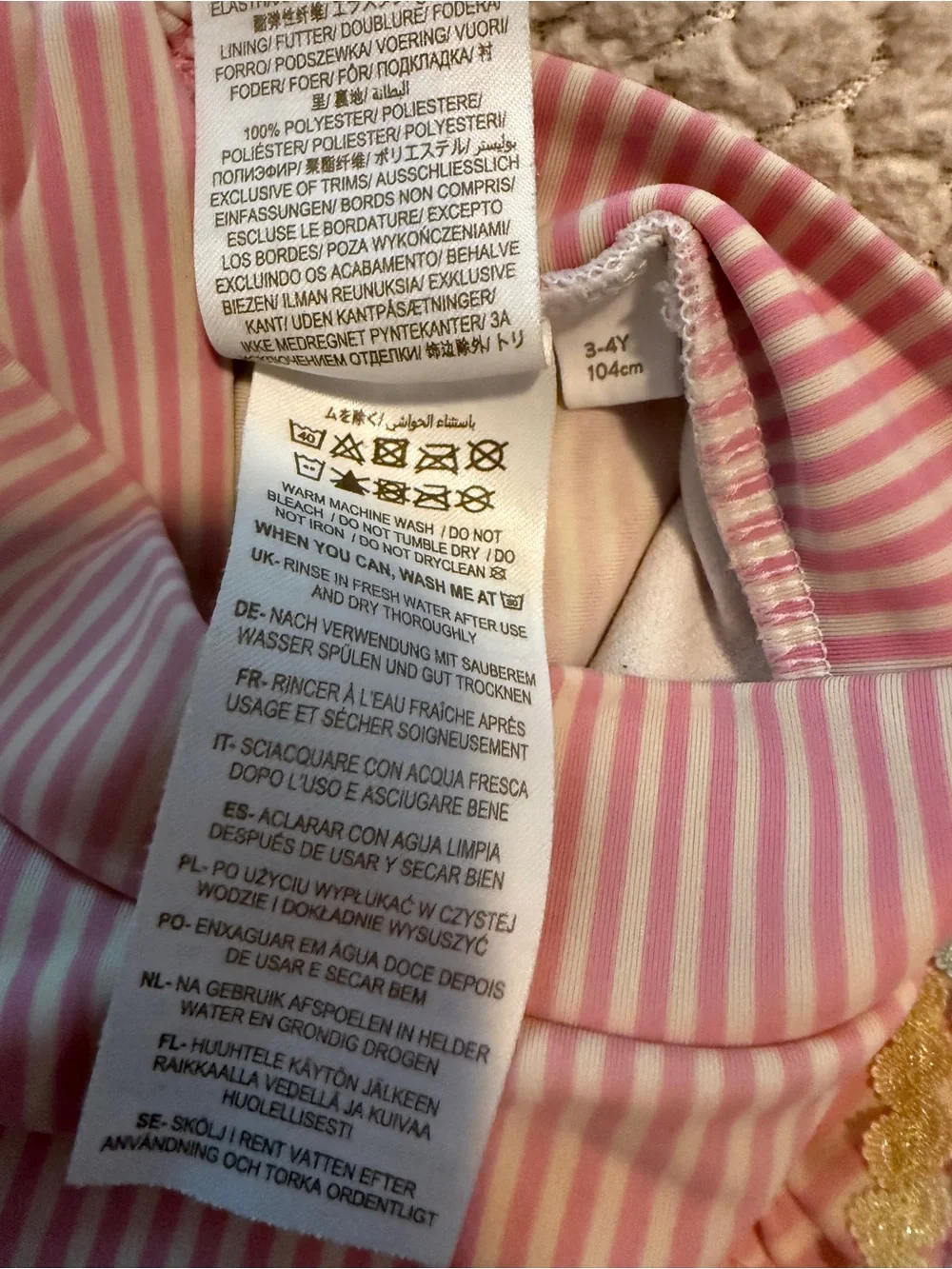 Mini Boden Frill Long Sleeve Striped One-Piece Rashguard Swimsuit Pink 3-4 Years